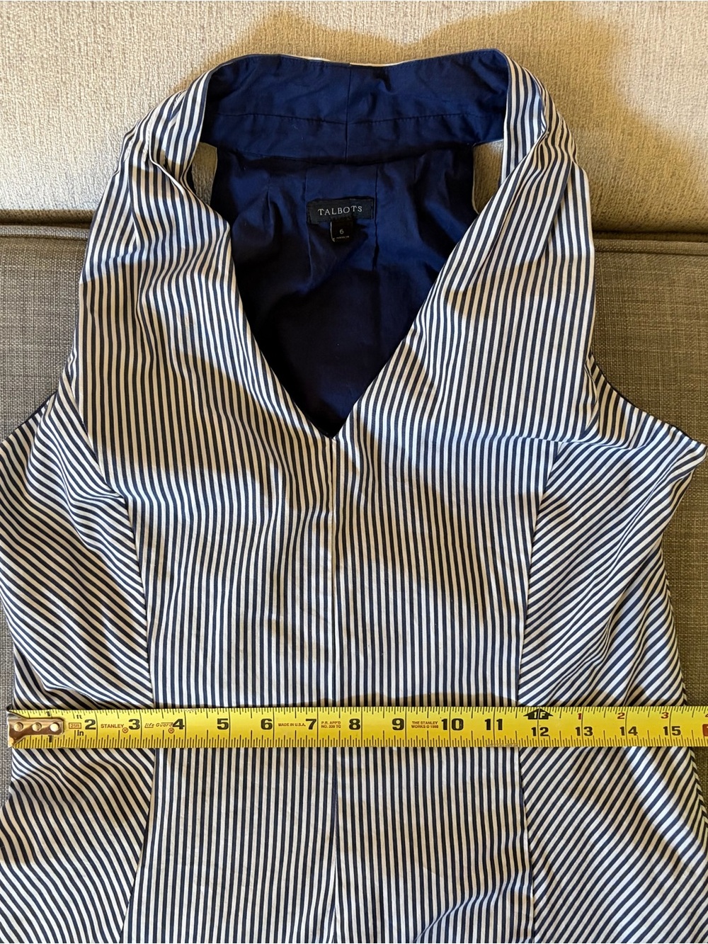 Talbots Navy and White Striped Halter Tie-Waist Midi Dress - Picture 5 of 9